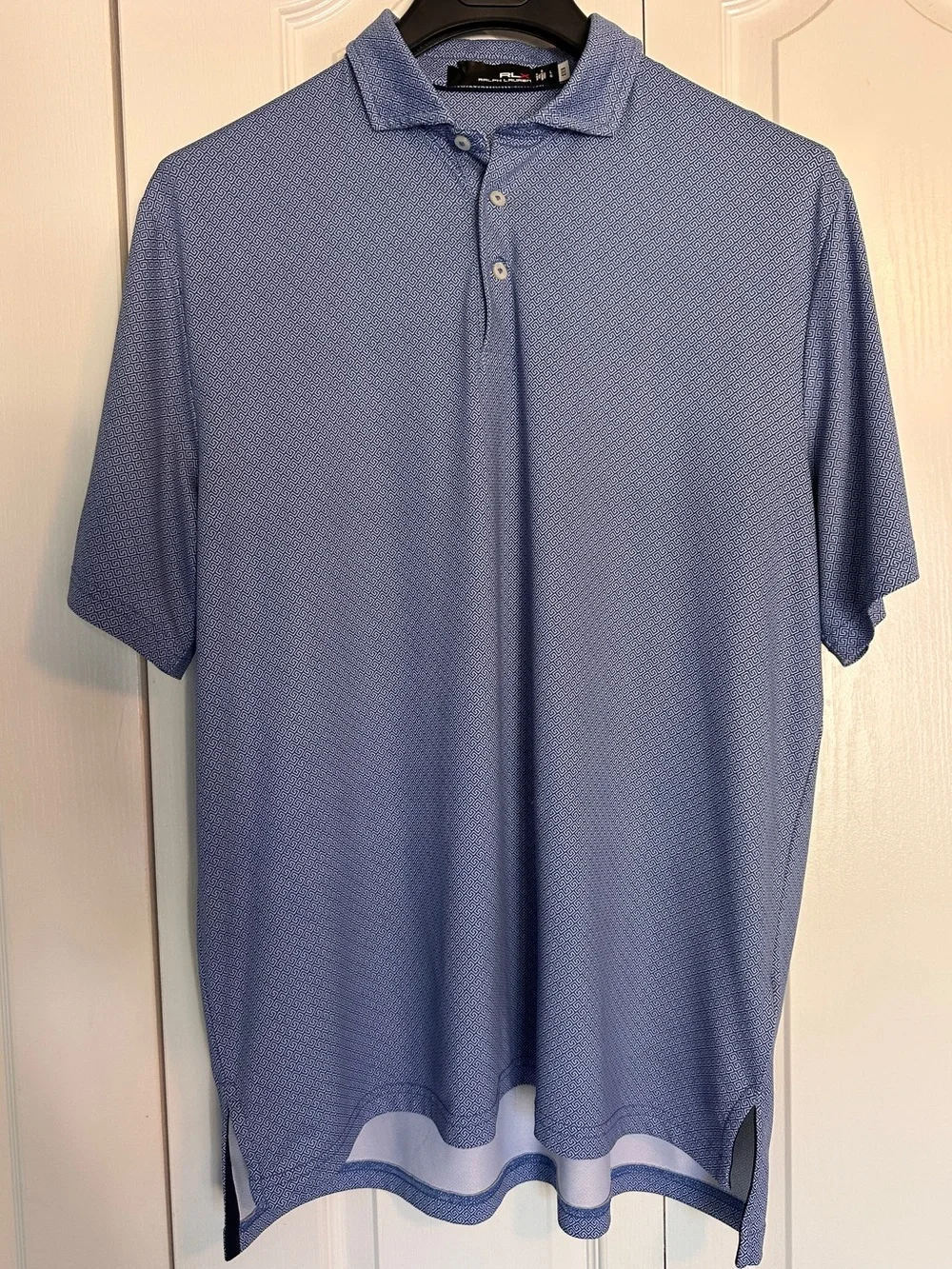 RLX Ralph Lauren Men’s Golf Polo Large Blue Geometric Performance Shirt